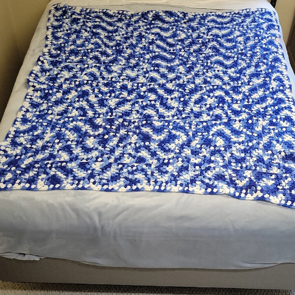 Handcrafted Blue and White Square Blanket, 67